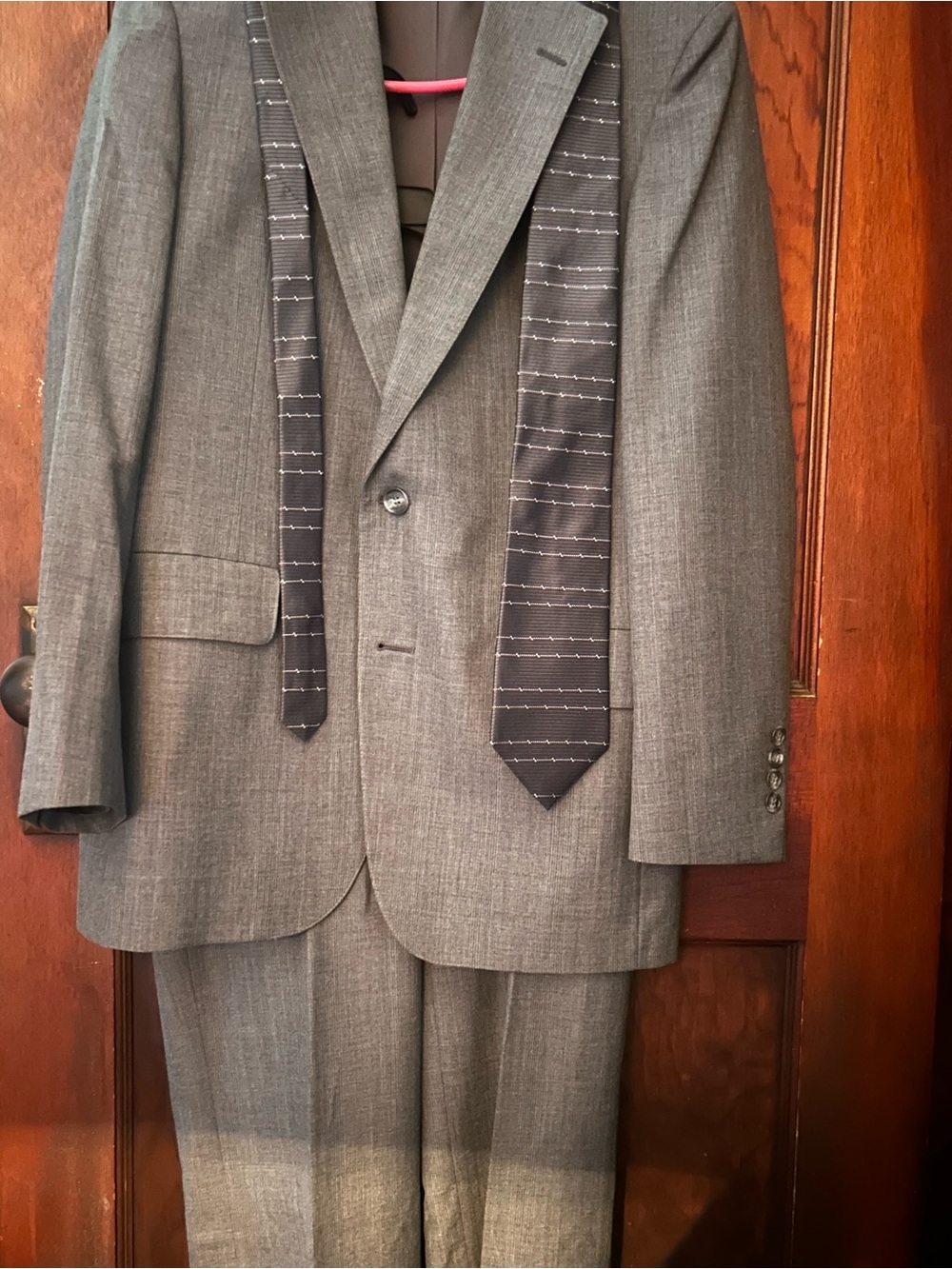 Jones New York Charcoal Gray Men's Suit with Black Striped Tie